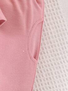 Bộ 2 món/Bộ áo nỉ dài tay in chữ cho bé gái + quần dài thường ngày màu trơn - Hồng - Xem 7