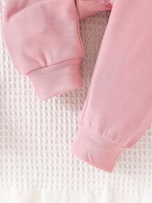 Bộ 2 món/Bộ áo nỉ dài tay in chữ cho bé gái + quần dài thường ngày màu trơn - Hồng - Xem 8