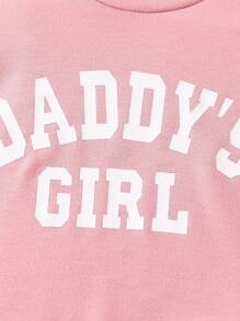 Bộ 2 món/Bộ áo nỉ dài tay in chữ cho bé gái + quần dài thường ngày màu trơn - Hồng - Xem 3