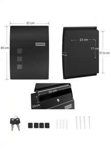 SONGMICS Mailbox, Wall-Mounted Lockable Post Letter Box With Viewing Windows, Nameplate, And Keys, Easy To Install, Black - Black - View 7