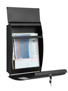 SONGMICS Mailbox, Wall-Mounted Lockable Post Letter Box With Viewing Windows, Nameplate, And Keys, Easy To Install, Black - Black - View 6
