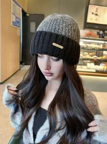 1 件女士冬季纯色针织无檐便帽，厚实保暖双色帽男女通用设计，适合滑雪、旅行和日常穿着，秋冬季 - MM1351 - 查看 8