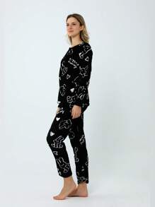 Conjunto de Pijamas Polar para Mujeres, Pijama térmico para invierno Mayoreo,Cómodos y Relajados - Rojo y blanco - Ver 11