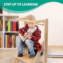 Foldable Toddler Tower - 3-Level Adjustable, For Ages 2-6, CPC Approved (Natural) - Beige - View 4