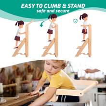 Foldable Toddler Tower - 3-Level Adjustable, For Ages 2-6, CPC Approved (Natural) - Beige - View 7