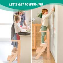 Foldable Toddler Tower - 3-Level Adjustable, For Ages 2-6, CPC Approved (Natural) - Beige - View 6