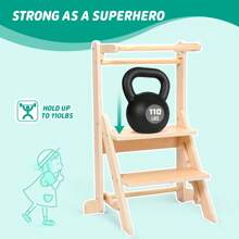 Foldable Toddler Tower - 3-Level Adjustable, For Ages 2-6, CPC Approved (Natural) - Beige - View 9