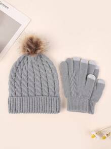 1 Set Pattern Knitted Fabric Fingerless Glove Set, Autumn/Winter - Multicolor - View 9