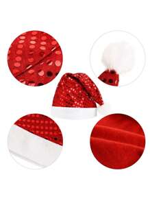 1pc Adult Sequin Santa Hat For All Kinds Of Parties - Red - View 4