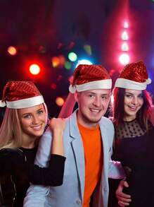 1pc Adult Sequin Santa Hat For All Kinds Of Parties - Red - View 1