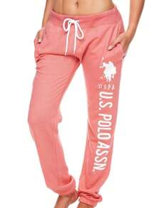 U.S. Polo Assn. Essentials Pink Sweatpants With Pockets, Comfy, Breathable French Terry Women Joggers, Perfect Blend Of Comfort And Sporty Style - 珊瑚粉 - 查看 1