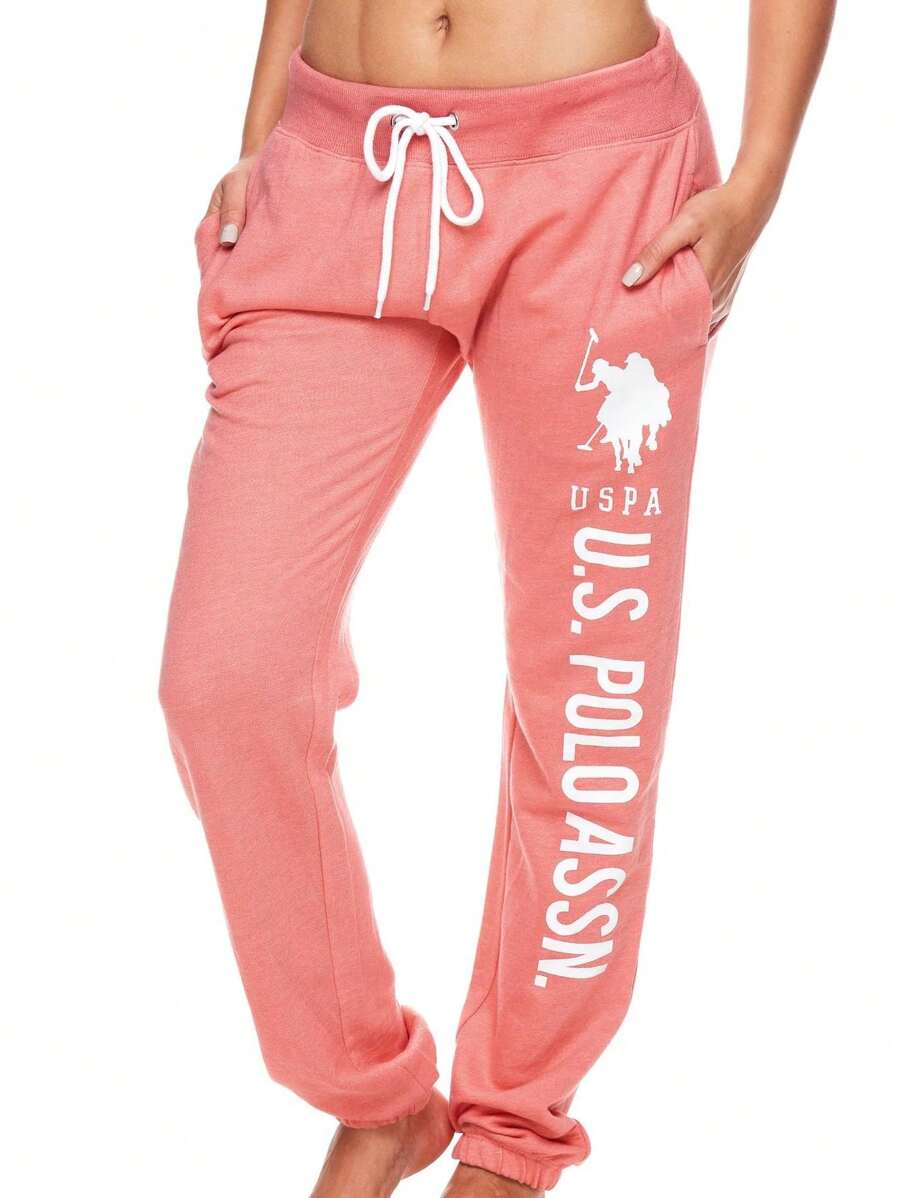 U.S. Polo Assn. Essentials Pink Sweatpants With Pockets, Comfy, Breathable French Terry Women Joggers, Perfect Blend Of Comfort And Sporty Style - 珊瑚粉 - 查看 1