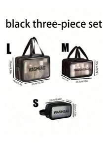 三件套防水旅行化妆包，双层洗漱包，适用于沐浴、化妆品收纳，手提式设计，可收纳美容产品、沙滩用品、干湿分离物品、游泳用品、少女用品、护肤品、卫生巾等，透明收纳包，拉链配件，美甲用品，化妆包，洗漱包，桌面收纳包 - 彩色 - 查看 20