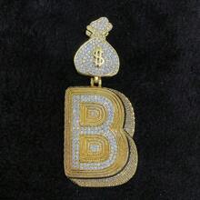 DUBSS 1 Piece Prong Setting Pendant Iced Out Initial Necklace For Men Gold Plated Hip Hop Fashion Jewelry Money Bag Bail - Letter - View 46