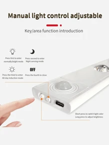 1pc/set Ultra-thin Usb Rechargeable 3 Light Colors Led Sensor Cat Eye Hill Lamp, Available In 7.87in / 11.8in / 15.75in / 19.7in - Black - View 5