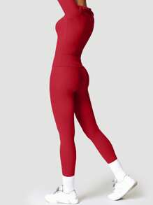 YEIFIN 冬季两件套女士纯色长袖 T 恤和紧身裤运动服套装，运动圆领上衣和紧身裤，适合瑜伽健身房锻炼，春夏女士运动服