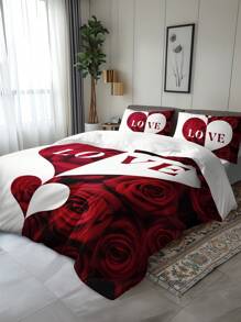 3 件套玫瑰心形字母羽绒被套套装（1 件羽绒被套不含被子，2 件枕套不含枕芯），高清印花，适合居家和宿舍 - 彩色 - 查看 6