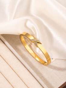 1pc Elegant 18k Gold-Plated Bracelet With X-Studded Details, Perfect For Special Occasions And Daily Wear. A High-Quality Christmas Gift For Her - Bracelet - View 8