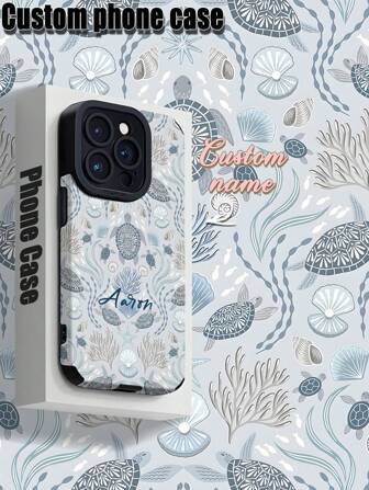 1 pieza Funda personalizada para teléfono, con gráfico de vida marina, apropiada para letras, nombres y apodos personalizados, compatible con iPhone, funda suave de TPU antideslizante y antihuellas con rayas verticales de piel de PU, una opción sensata como regalo personal, para pareja, familia, amigo, mejor amigo, cumpleaños o aniversario.