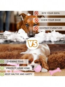 Set de 4 juguetes para masticar de diferentes formas para perros, adecuados para cachorros, lindos juguetes rosas para perros pequeños, juguetes para la dentición de cachorros, suaves y duraderos juguetes interactivos para masticar, para razas pequeñas