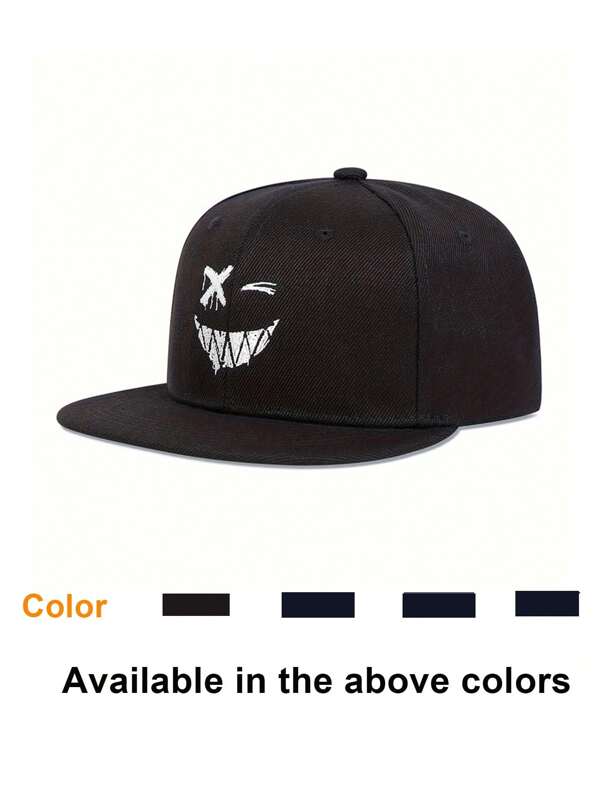 1pc Unisex Kids Smiling Face Embroidered Casual Hip Hop Hat, Adjustable Outdoor Sports Baseball Cap For Boys Girls, Suitable For Spring & Autumn