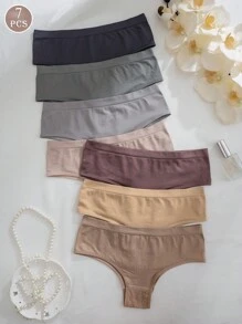 7 chiếc/gói quần lót cạp trễ liền mạch màu trơn cho nữ - Nhiều màu - Xem 1
