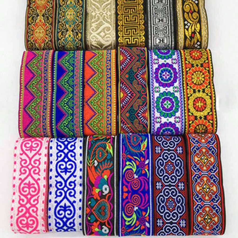 5公分特殊刺繡花邊織帶，適用於衣物、窗簾、帽子、舞台服飾配件DIY - 彩色 - 查看 1