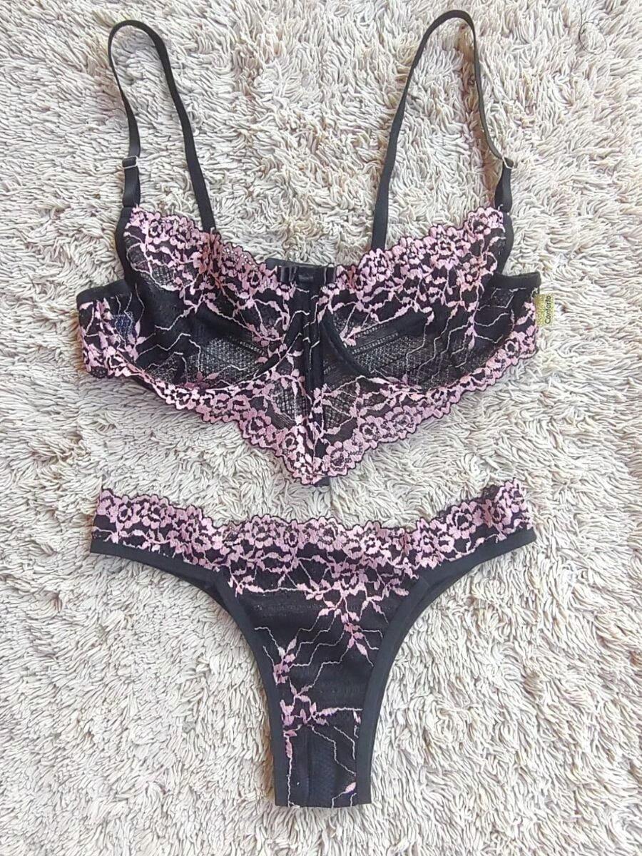 Mirella Two-Tone Lace Braless Lingerie Set - Màu hồng gỉ - Xem 1