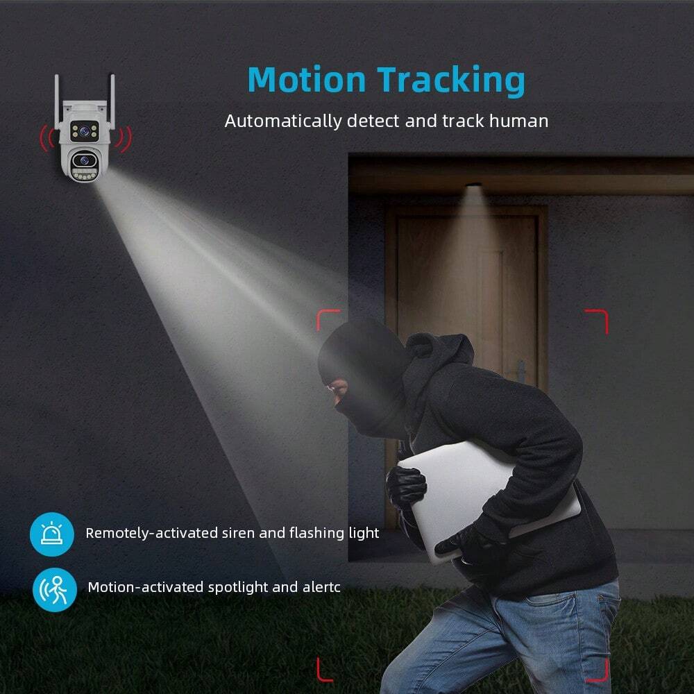Caméra de surveillance WiFi 4K 8MP, double objectif avec détection