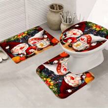 【圣诞感恩节系列】1件/4件180*180厘米/70*70英寸浴帘套装圣诞元素感恩节元素矮人印花浴帘套装，防水浴帘浴室隔断套装带12个挂钩，浴室地毯，卫生间U型垫，马桶垫，浴室隔断，圣诞装饰品，适用于圣诞感恩节浴室装饰，也可用于日常聚酯纤维材质秋季装饰浴室配件返校 - 彩色 - 查看 4