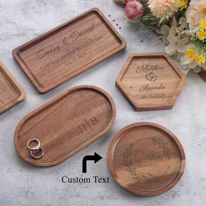 1pc Personalized Wood Tray, Engraved Key Or Ring Dish, Custom Work Desk Table Tray, Wedding Gift For Bridesmaid, Anniversary Gift