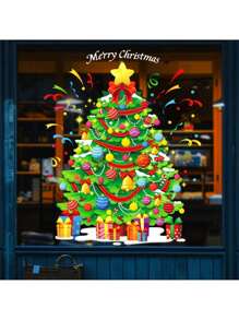 圣诞装饰 1 件随机发货 圣诞双面贴纸 - 可重复使用的塑料贴纸用于节日装饰，经典节日图案适用于墙壁、窗户、玻璃和门 - 包括圣诞老人、雪人、花环、树木、新年设计 - 非常适合 DIY 派对装饰 - 彩色 - 查看 2