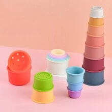 可爱的彩色图案与投影功能儿童堆叠杯、有趣的沐浴玩具、沙滩玩具、开发活动彩色彩虹堆叠杯、早教拼图组装玩具套装、嵌套玩具杯套装、注意力广度、形状识别、手眼协调与社交技能教育玩具套装、堆叠杯以及男孩和女孩的圣诞礼物 - 彩色 - 查看 3