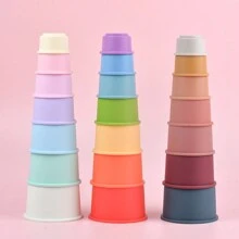 可爱的彩色图案与投影功能儿童堆叠杯、有趣的沐浴玩具、沙滩玩具、开发活动彩色彩虹堆叠杯、早教拼图组装玩具套装、嵌套玩具杯套装、注意力广度、形状识别、手眼协调与社交技能教育玩具套装、堆叠杯以及男孩和女孩的圣诞礼物 - 彩色 - 查看 1