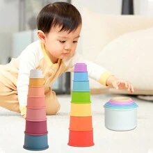 可爱的彩色图案与投影功能儿童堆叠杯、有趣的沐浴玩具、沙滩玩具、开发活动彩色彩虹堆叠杯、早教拼图组装玩具套装、嵌套玩具杯套装、注意力广度、形状识别、手眼协调与社交技能教育玩具套装、堆叠杯以及男孩和女孩的圣诞礼物 - 彩色 - 查看 7