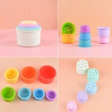 可爱的彩色图案与投影功能儿童堆叠杯、有趣的沐浴玩具、沙滩玩具、开发活动彩色彩虹堆叠杯、早教拼图组装玩具套装、嵌套玩具杯套装、注意力广度、形状识别、手眼协调与社交技能教育玩具套装、堆叠杯以及男孩和女孩的圣诞礼物 - 彩色 - 查看 4