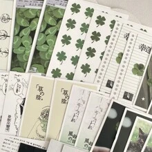 42pcs Y2k Four-Leaf Clover Special Series Sticker Pack Cutting Film Card Packaging Material Jounal Decoration Material Sticker Back To School