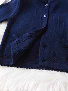 Girls & Baby Girls Solid Color Bow Round Neck Cardigan, Cute For Casual Vacation, Suitable For Spring, Autumn And Winter - Navy Blue - View 7
