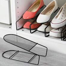 1件铁艺双层鞋架创意金属丝鞋柜鞋子收纳架简易立体鞋子支撑架 - 黑色 - 查看 2
