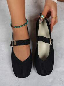 新品女式圆头平底一脚蹬休闲鞋 - 黑色 - 查看 1