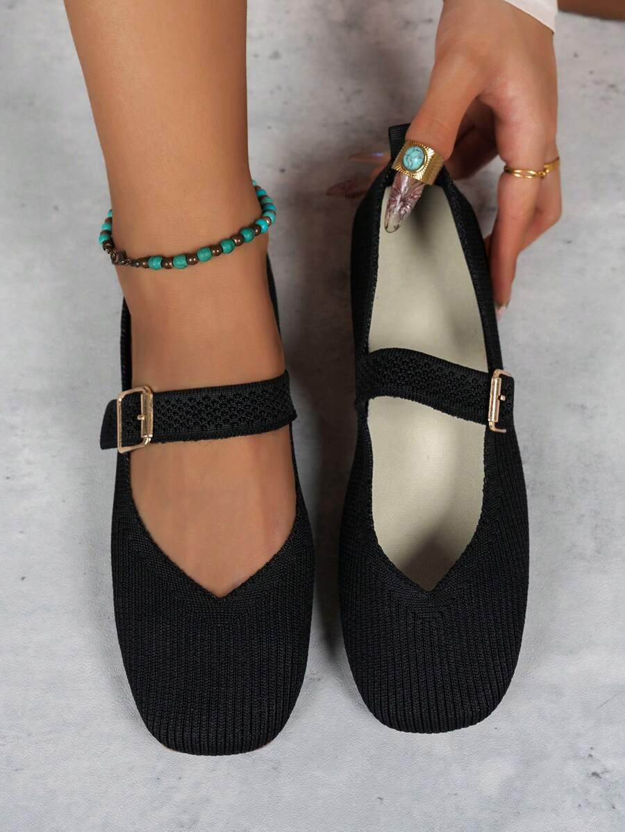 新品女式圆头平底一脚蹬休闲鞋 - 黑色 - 查看 1