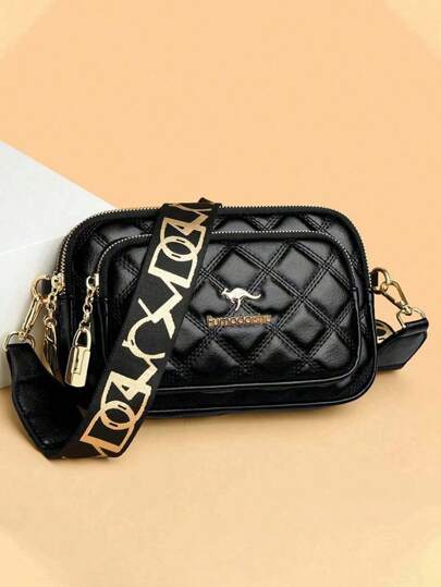 New Fashion Classic Versatile Solid Color PU Waterproof Material Rhombus Pattern Design Retro Metal Animal Logo Decor One Shoulder Bag Square Bag Letter Pattern Decoration Women Wallet Crossbody Bag, Suitable For Shopping, Holiday Gift , Valentines Gifts