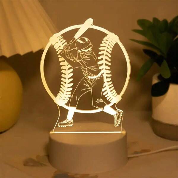 1 pieza Luz nocturna LED 3D en forma de béisbol, lámpara deportiva de luz blanca cálida regulable inteligente