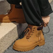 男士高帮靴户外徒步防水皮靴，冬季黑色踝靴 - 黃色 - 查看 7