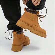 男士高帮靴户外徒步防水皮靴，冬季黑色踝靴 - 黃色 - 查看 1