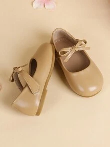 2024新款圆头公主鞋浅口一脚蹬蝴蝶结设计一脚蹬儿童小皮鞋幼儿软底防滑舞鞋 - 卡其色 - 查看 3