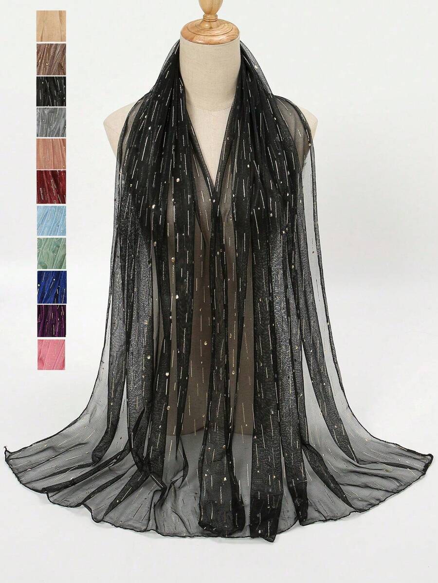 1pc Elastic Metallic Gold Thread Sheer Scarf Shawl Valentine's Day Valentines - Multicolor - View 1