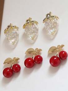 3pcs Cute Semi-Transparent 3D Strawberry & Cherry Pendant For DIY Jewelry, Earrings Supplies