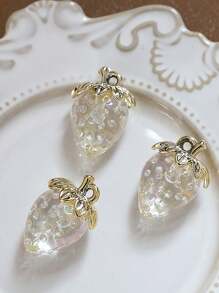 3pcs Cute Semi-Transparent 3D Strawberry & Cherry Pendant For DIY Jewelry, Earrings Supplies