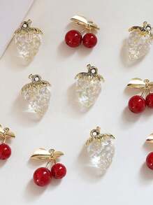 3pcs Cute Semi-Transparent 3D Strawberry & Cherry Pendant For DIY Jewelry, Earrings Supplies